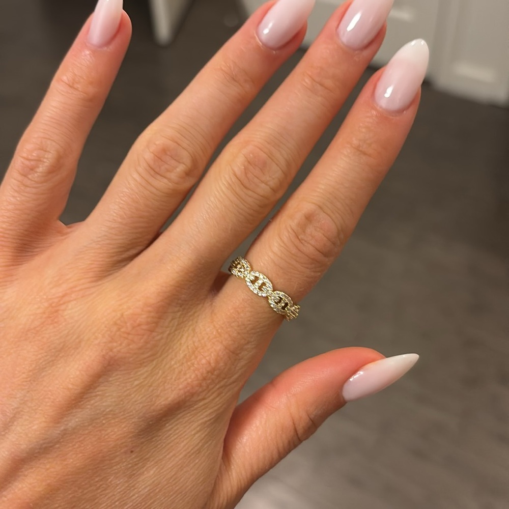 Stainless steel plated gold cz chain link ring